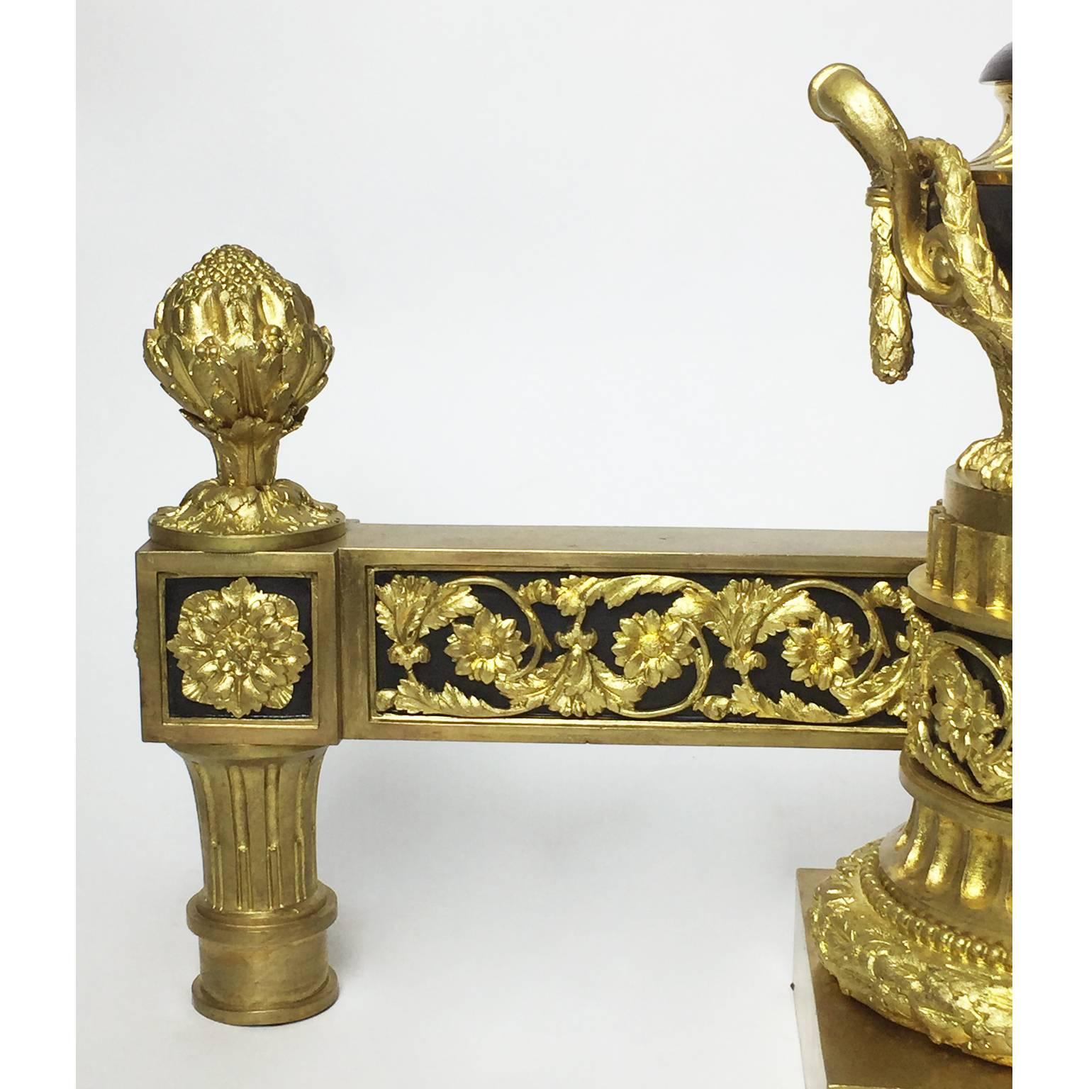 Fine Pair of French 19th Century Louis XVI Chenets, Andirons by Bouhon et Cie For Sale 1