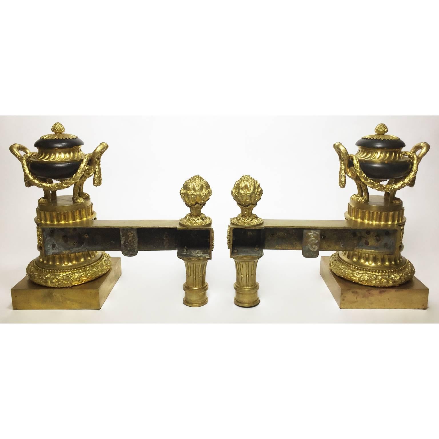 Fine Pair of French 19th Century Louis XVI Chenets, Andirons by Bouhon et Cie For Sale 2