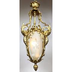French, 19th-20th Century Louis XV Style Gilt Bronze and Glass Lantern