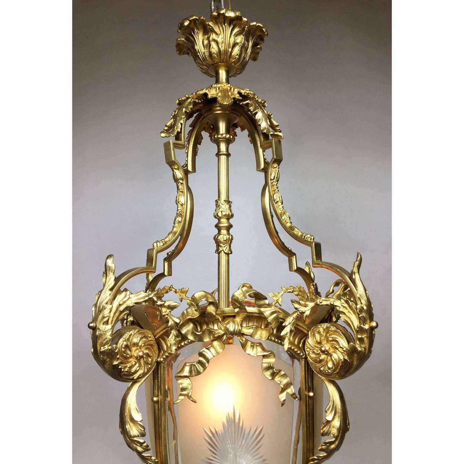Late 19th Century French, 19th-20th Century Louis XV Style Gilt Bronze and Glass Lantern For Sale