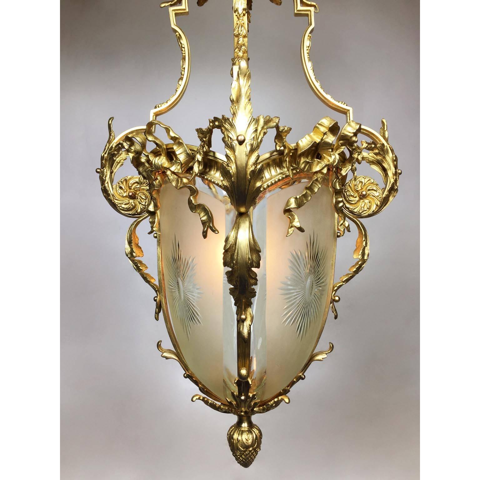 French, 19th-20th Century Louis XV Style Gilt Bronze and Glass Lantern For Sale 1