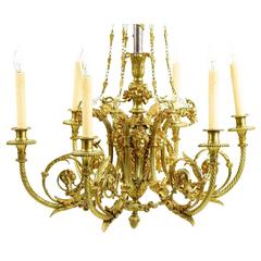French 19th Century Louis XV Style Gilt Bronze Chandelier After Pierre Gouthiere