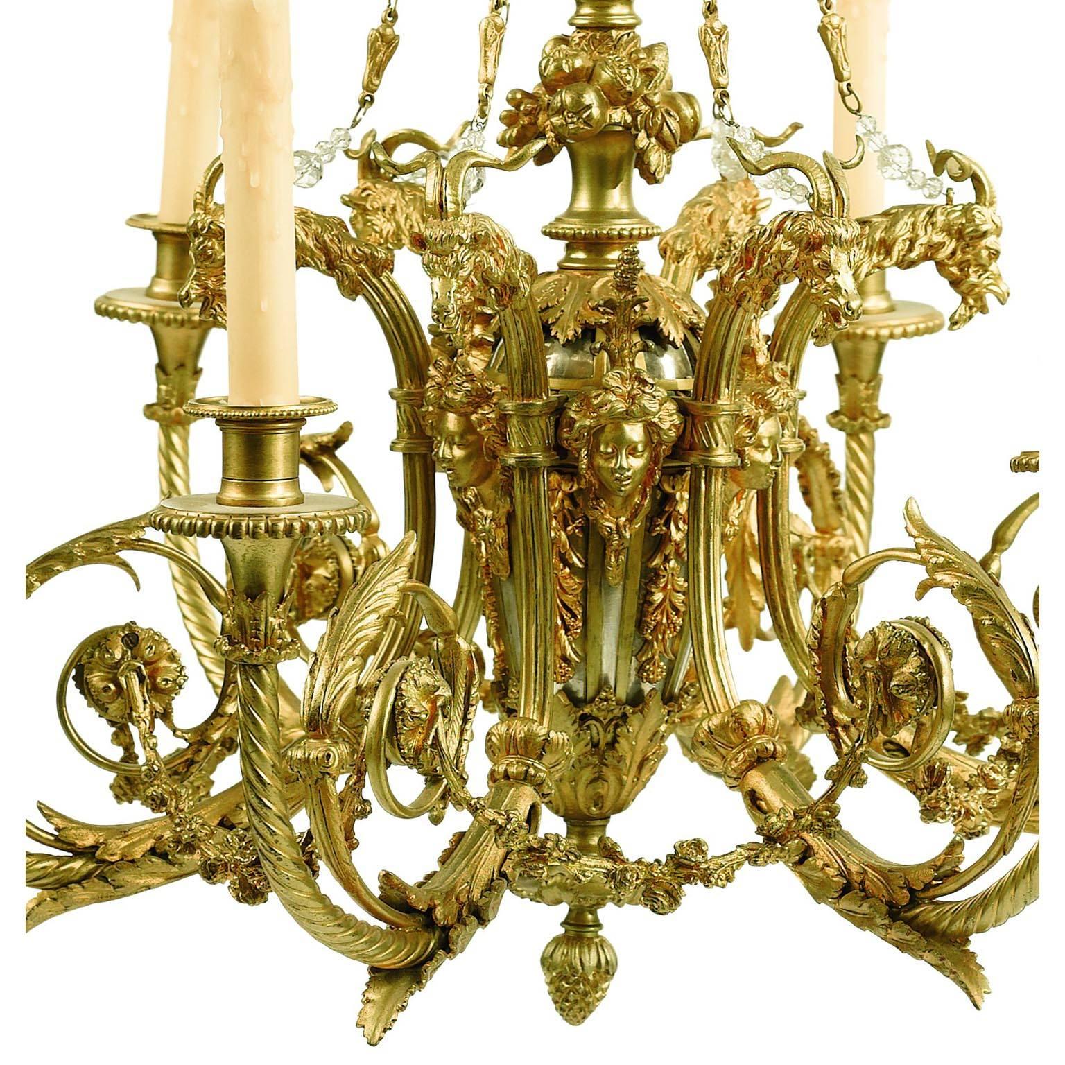 French 19th Century Louis XV Style Gilt Bronze Chandelier After Pierre Gouthiere In Good Condition For Sale In Los Angeles, CA