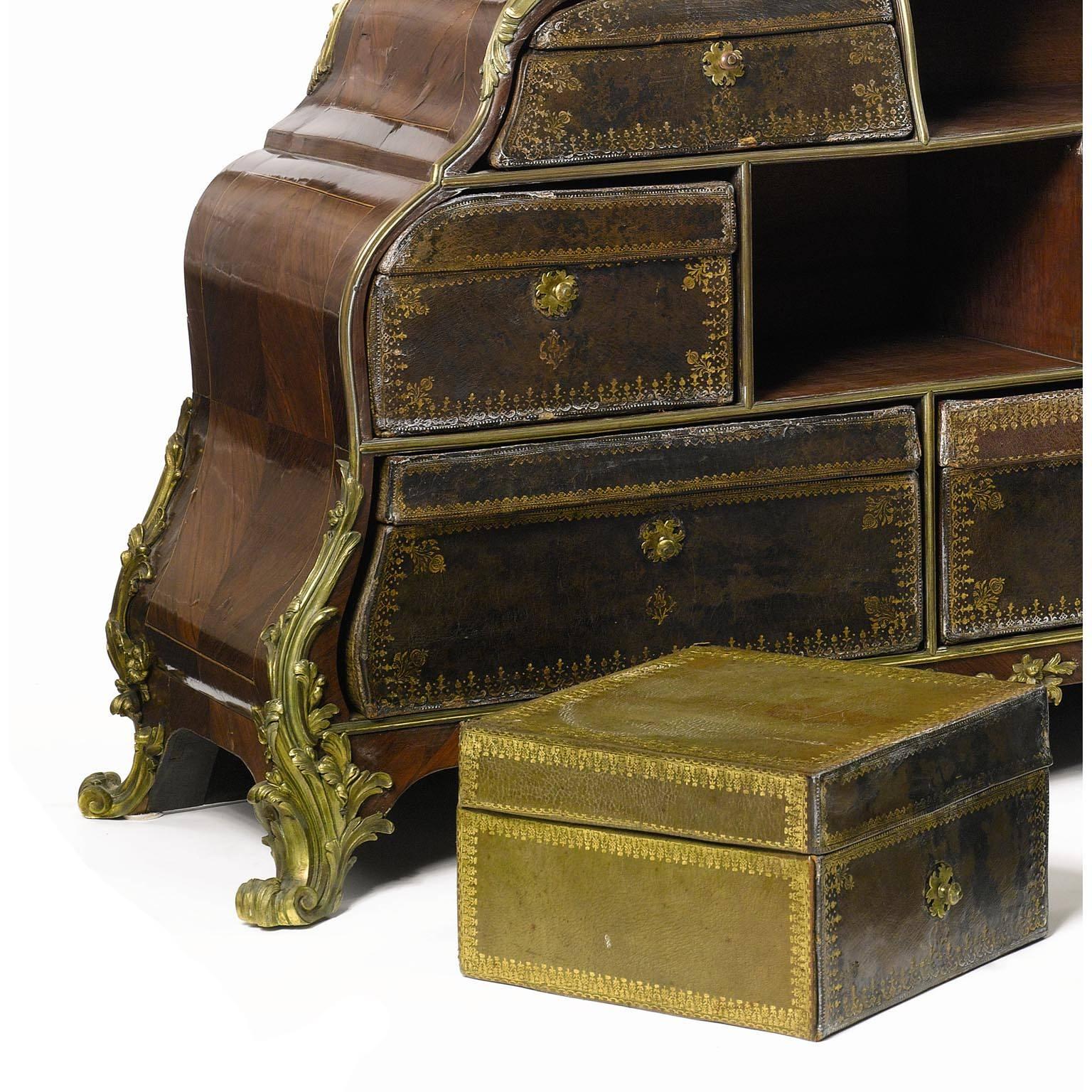 French 19th Century Louis XV Style Gilt-Bronze Mounted and Leather Cartonnier For Sale 1