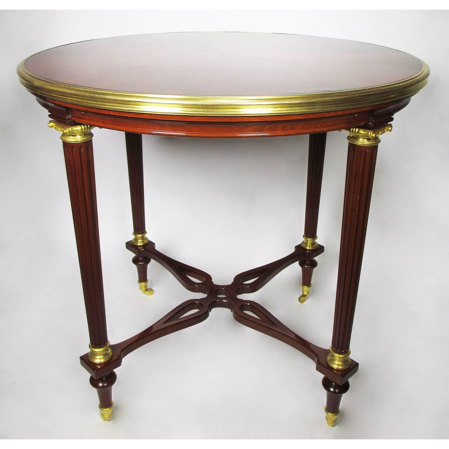 Carved French 19th-20th Century Louis XVI Style Mahogany Gueridon by Maison Jansen For Sale