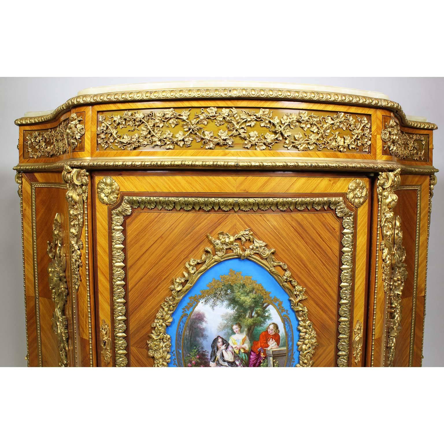 Gilt French Louis XVI Style Ormolu and Sèvres Style Porcelain Mounted Meuble d'Appui 