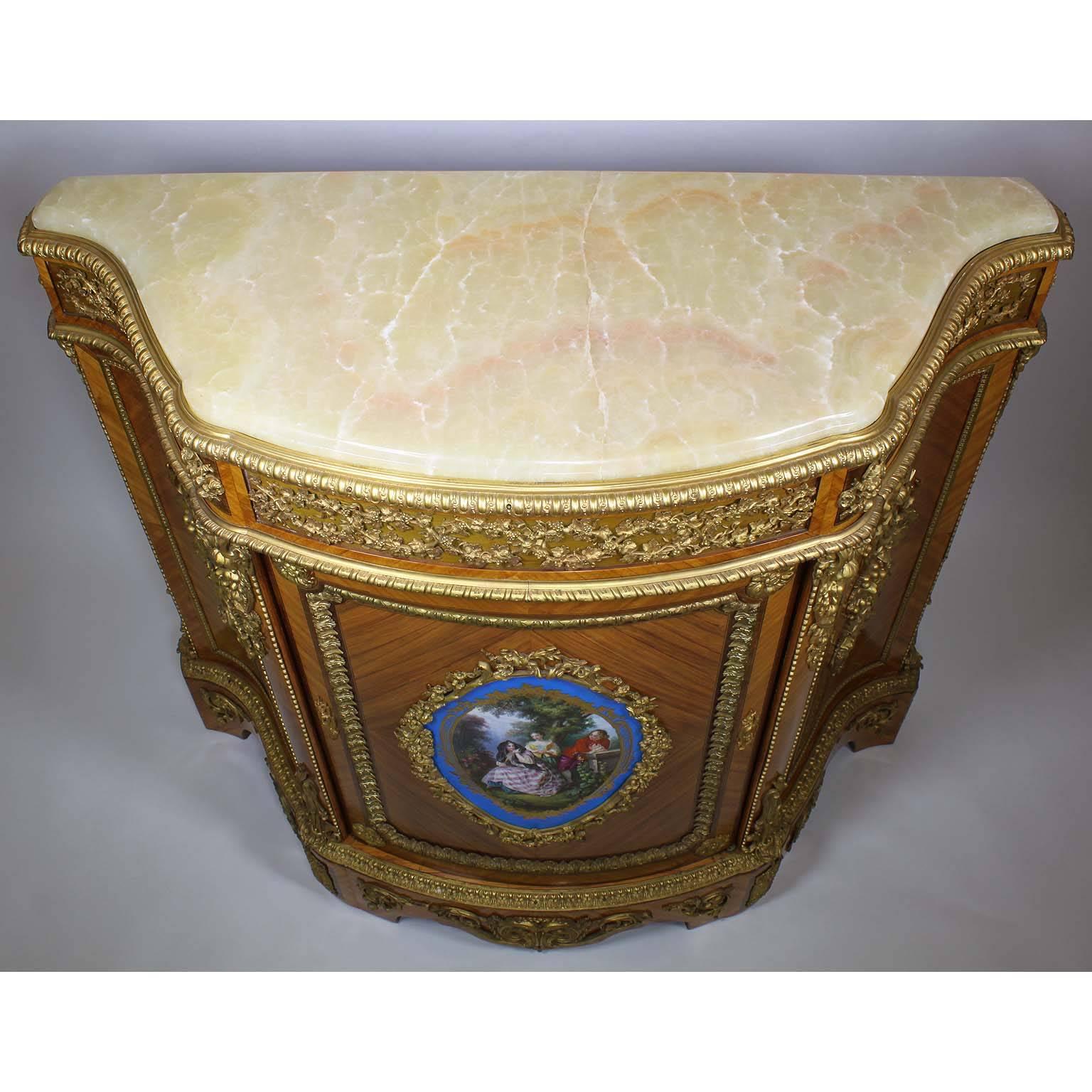 French Louis XVI Style Ormolu and Sèvres Style Porcelain Mounted Meuble d'Appui  5