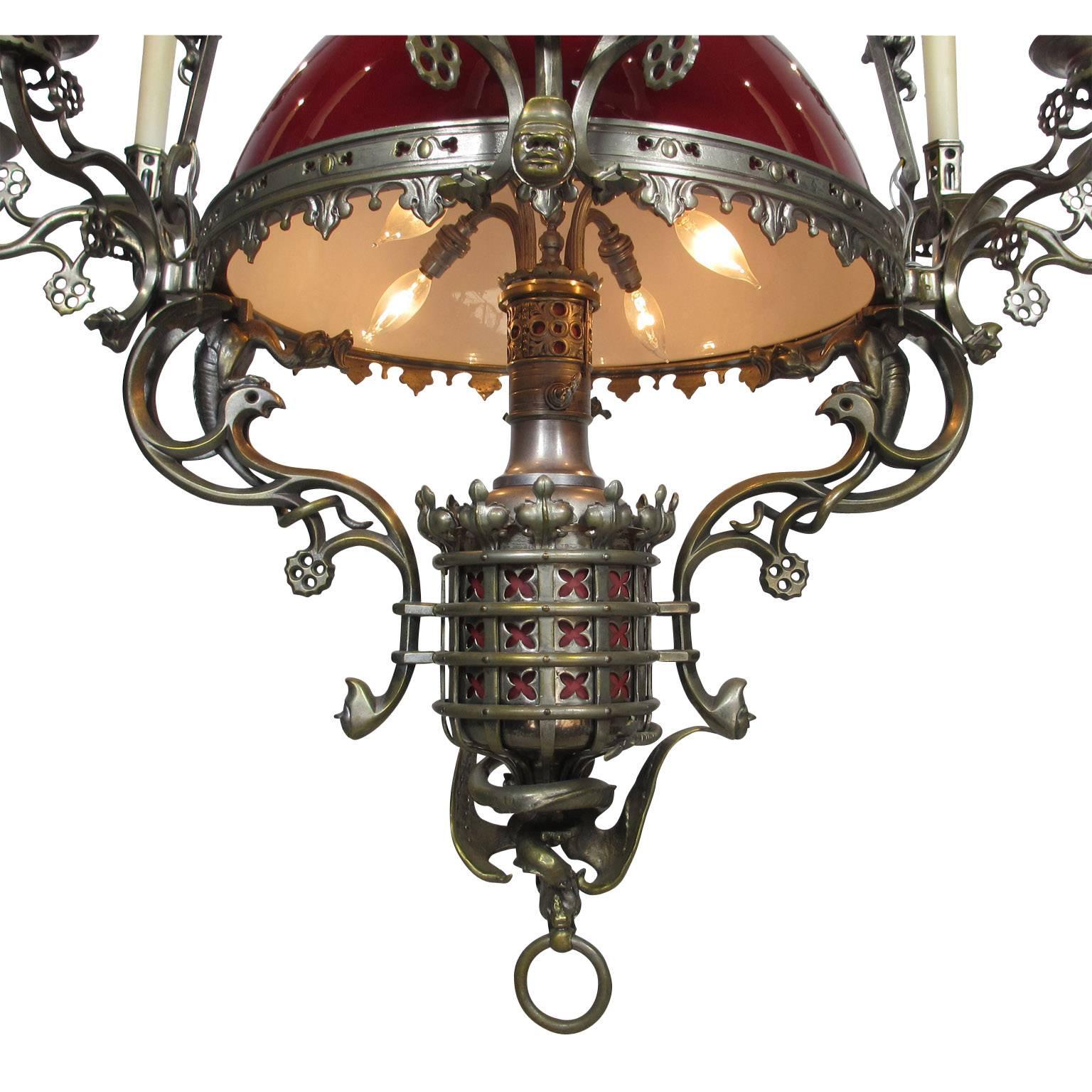 English Large Anglo-French 19th-20th Century Gothic-Revival Style Figural Chandelier