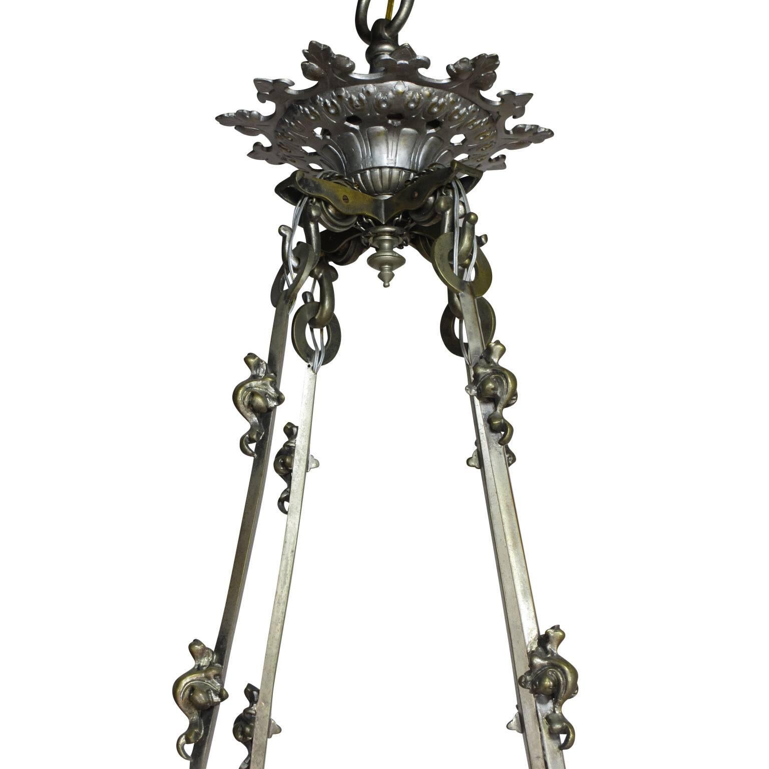 Large Anglo-French 19th-20th Century Gothic-Revival Style Figural Chandelier In Excellent Condition In Los Angeles, CA