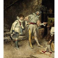 Matteo Lovatti Olio su pannello del XIX secolo Visita del giovane principe