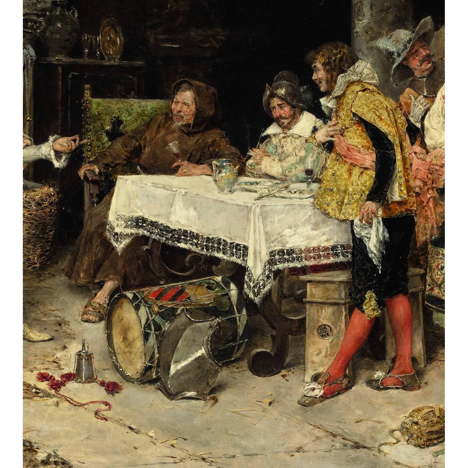 Neobarocco Matteo Lovatti Olio su pannello del XIX secolo Visita del giovane principe in vendita