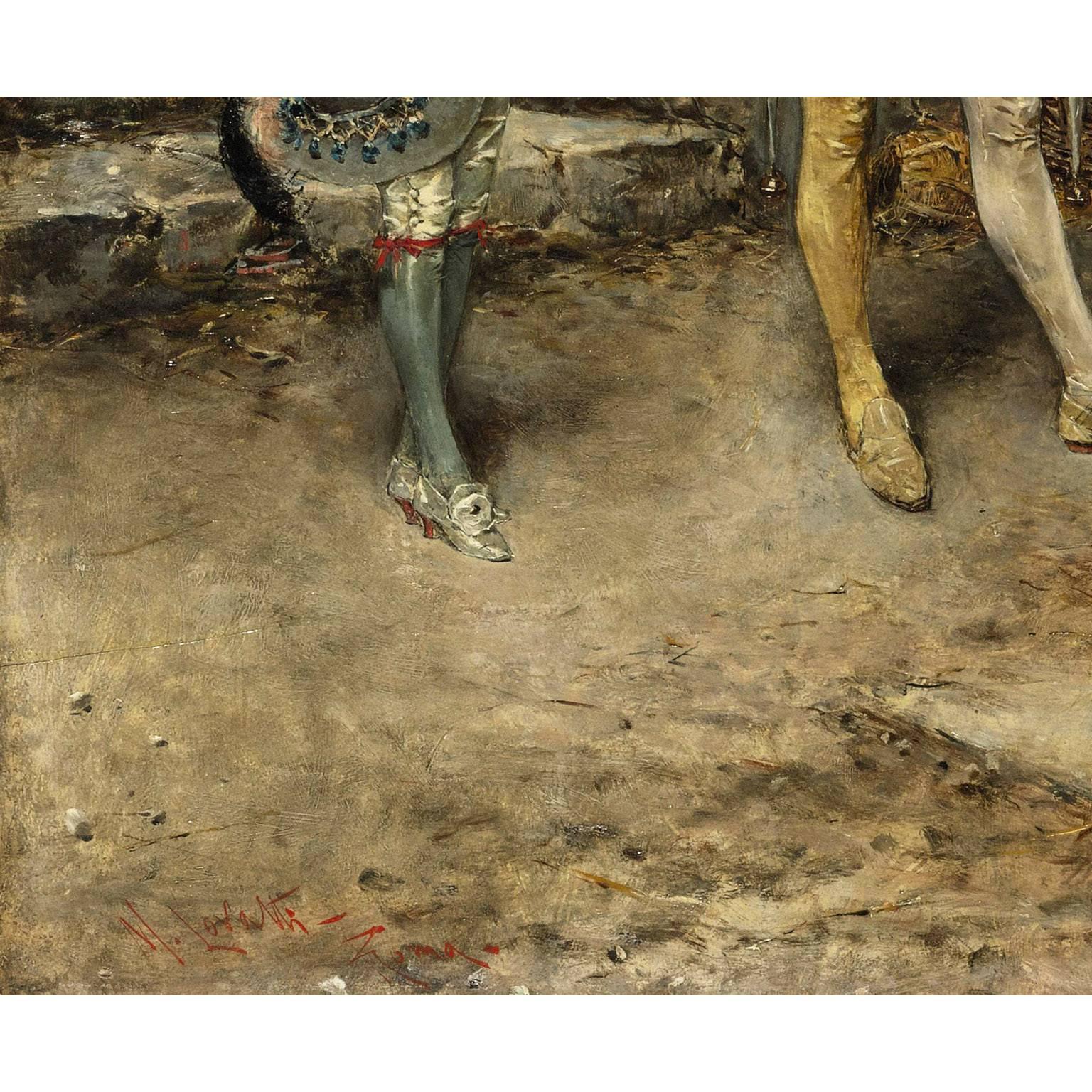 Dipinto Matteo Lovatti Olio su pannello del XIX secolo Visita del giovane principe in vendita