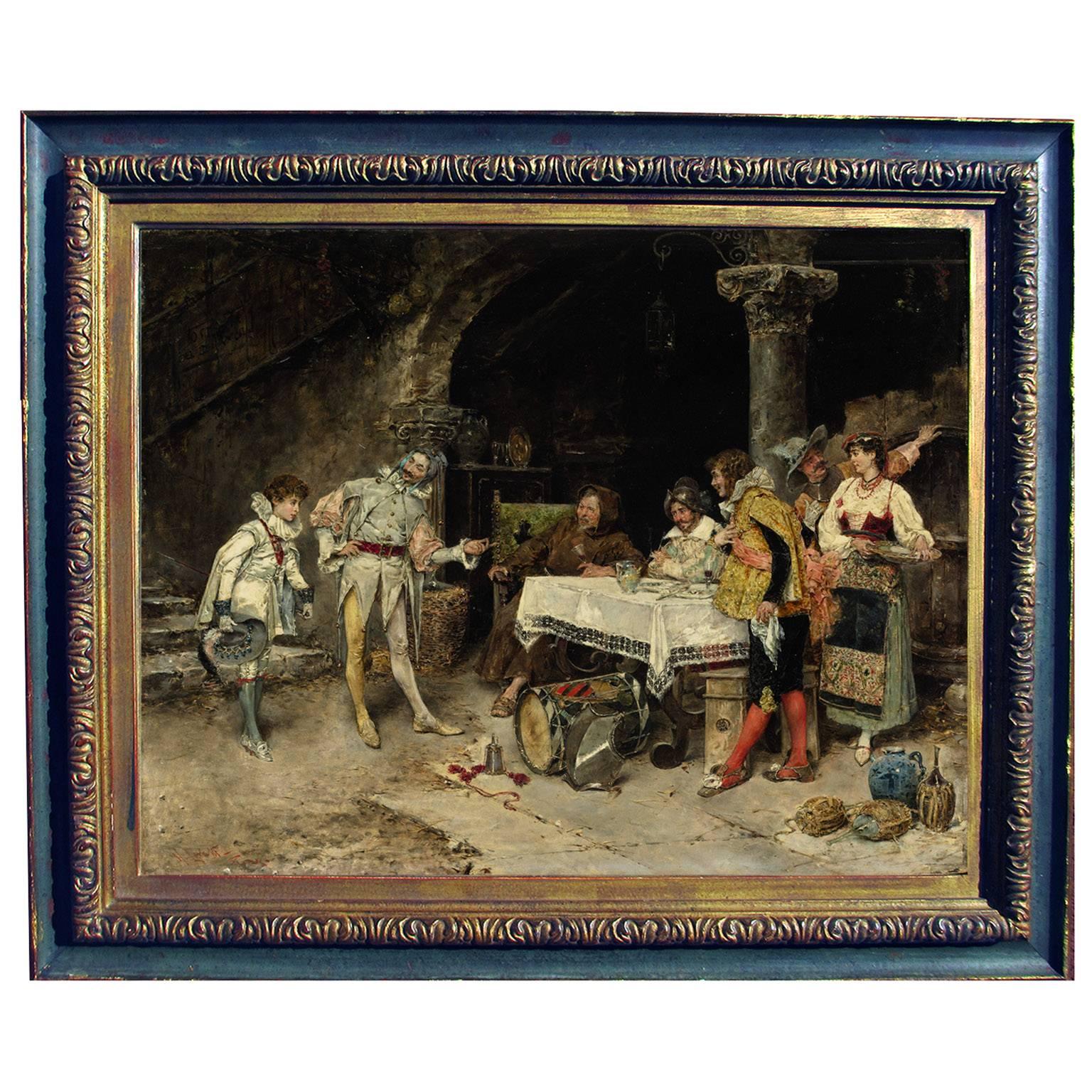 Wood Matteo Lovatti 19th Century Oil on Panel Young Prince's Visit For Sale