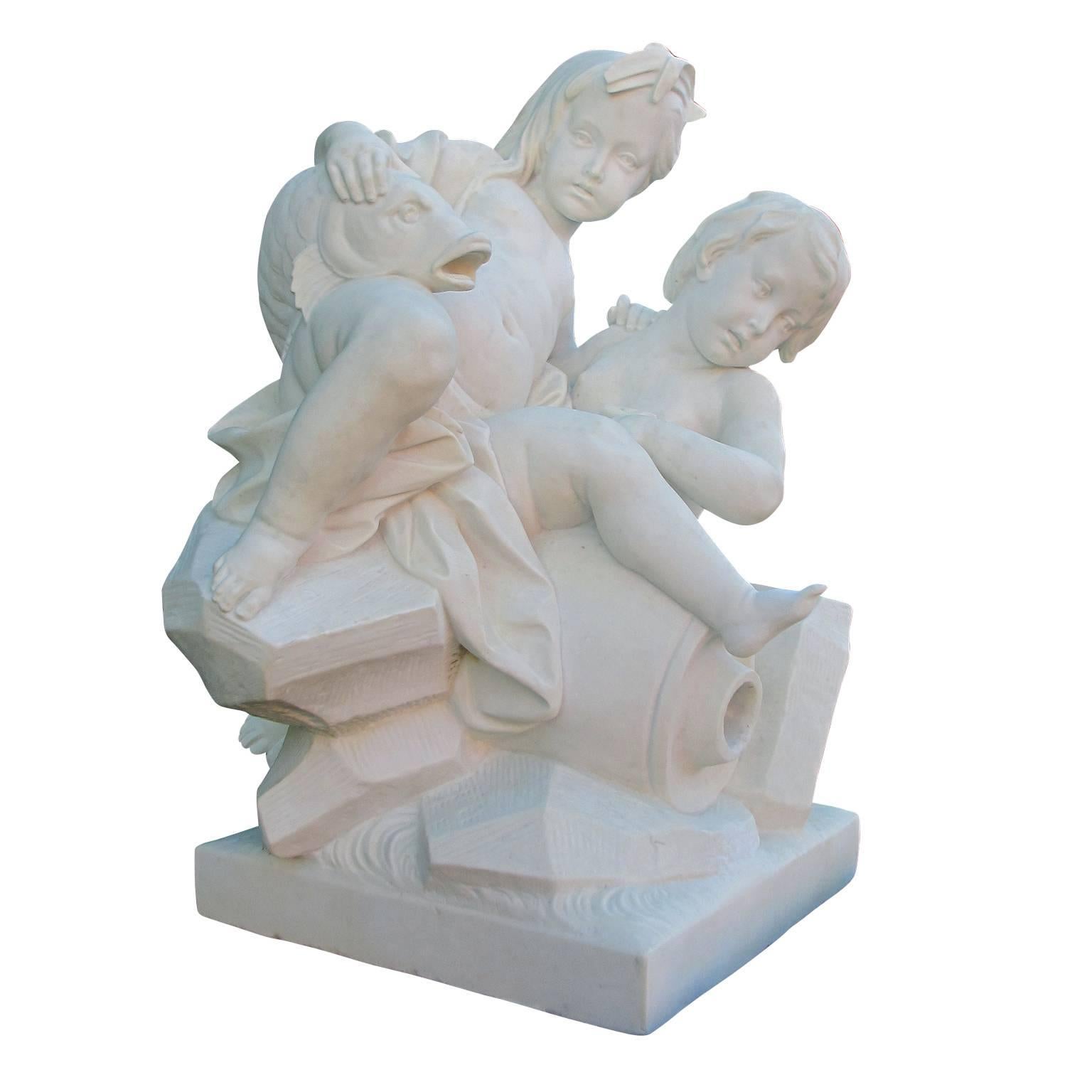 French 19th Century Carved White Marble Allegorical Garden Fountain with Putti For Sale 1