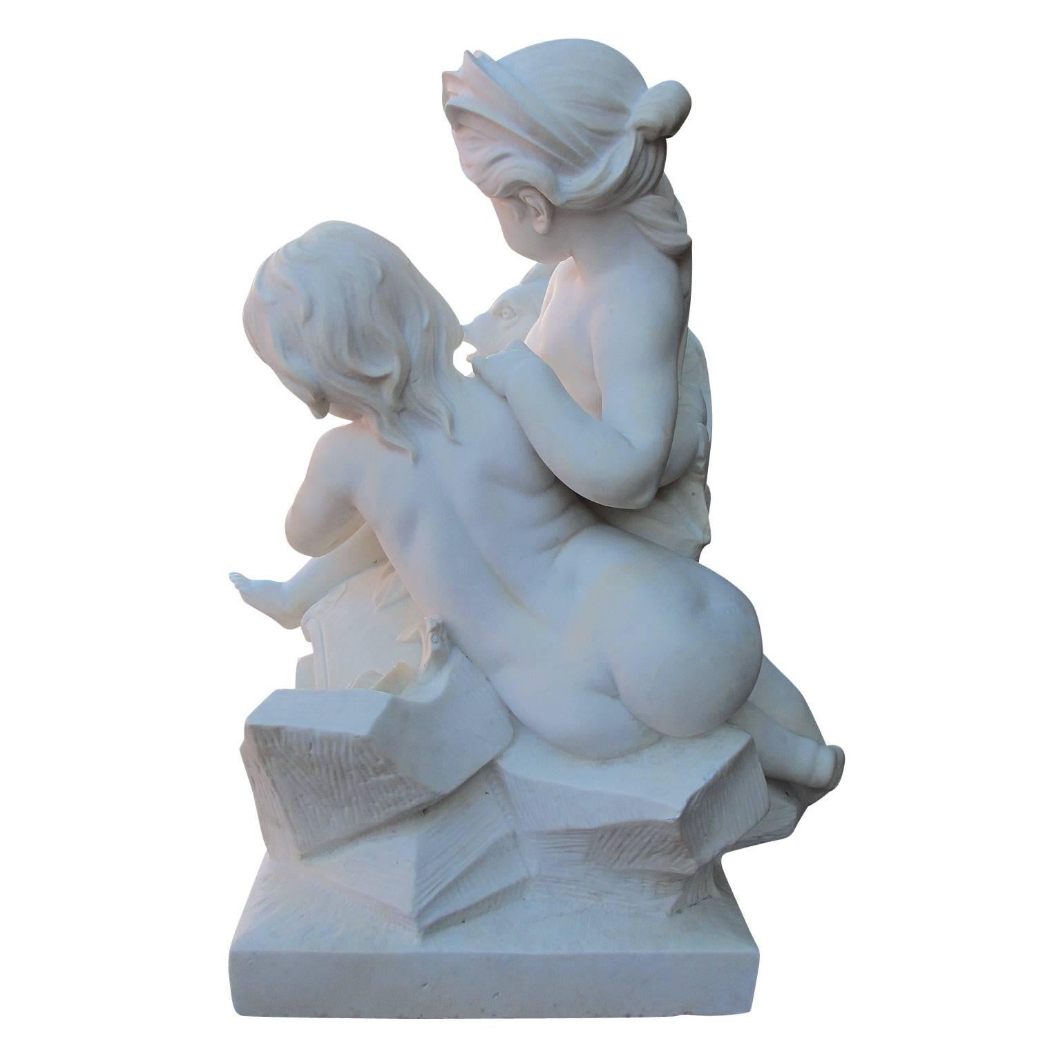 French 19th Century Carved White Marble Allegorical Garden Fountain with Putti For Sale 3