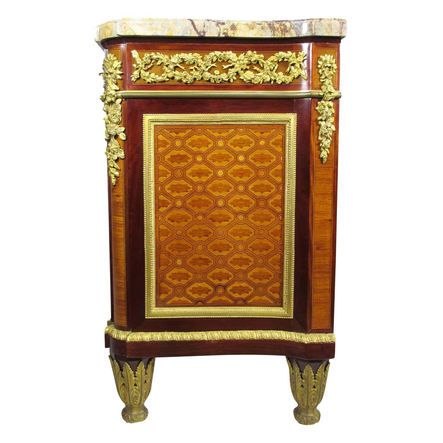 Carved Fine French 19th Century Louis XVI Style Gilt-Bronze Mounted Marquetry Commode For Sale