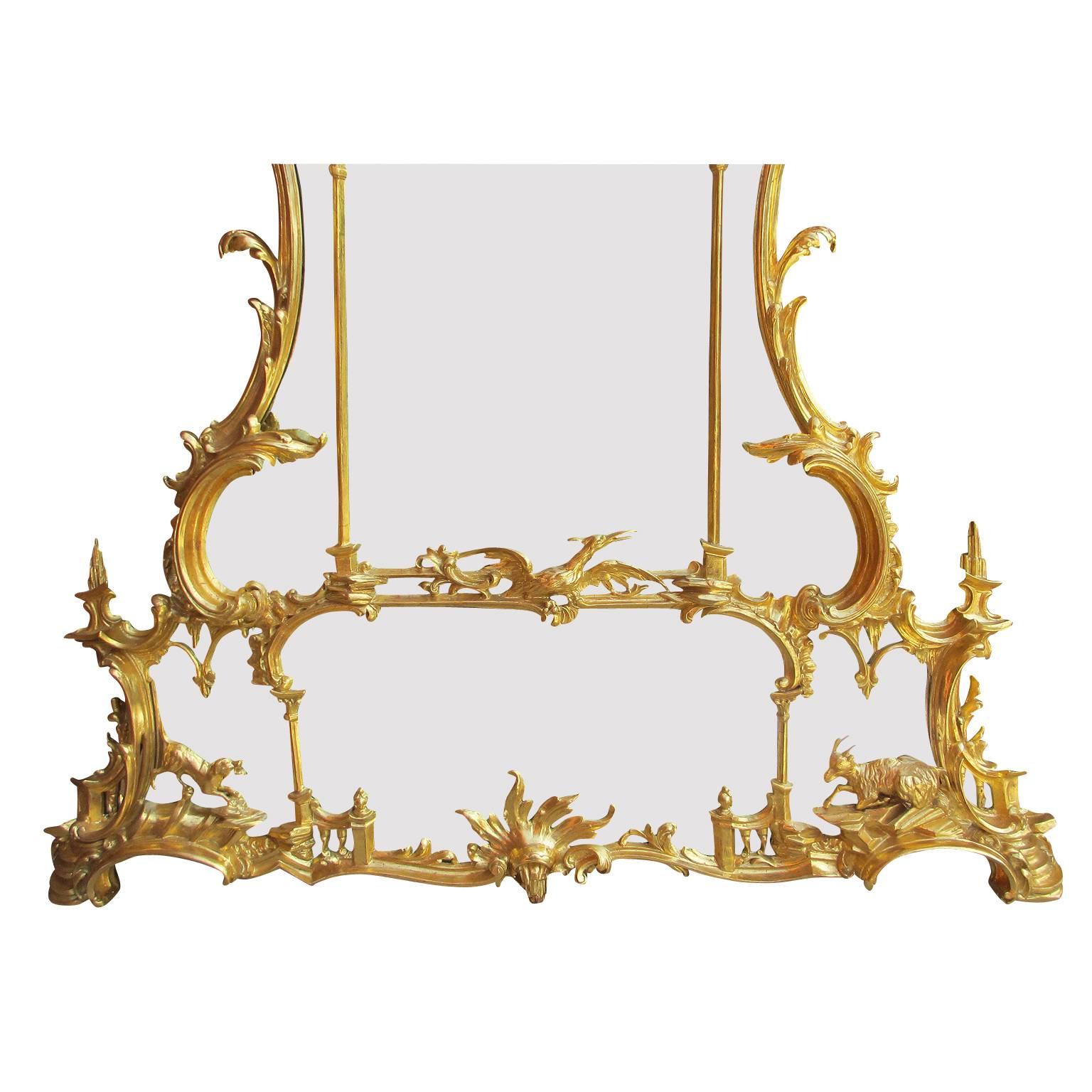 English Chinese Chippendale Style Giltwood Wall Mirror manner of Thomas Johnson For Sale 2