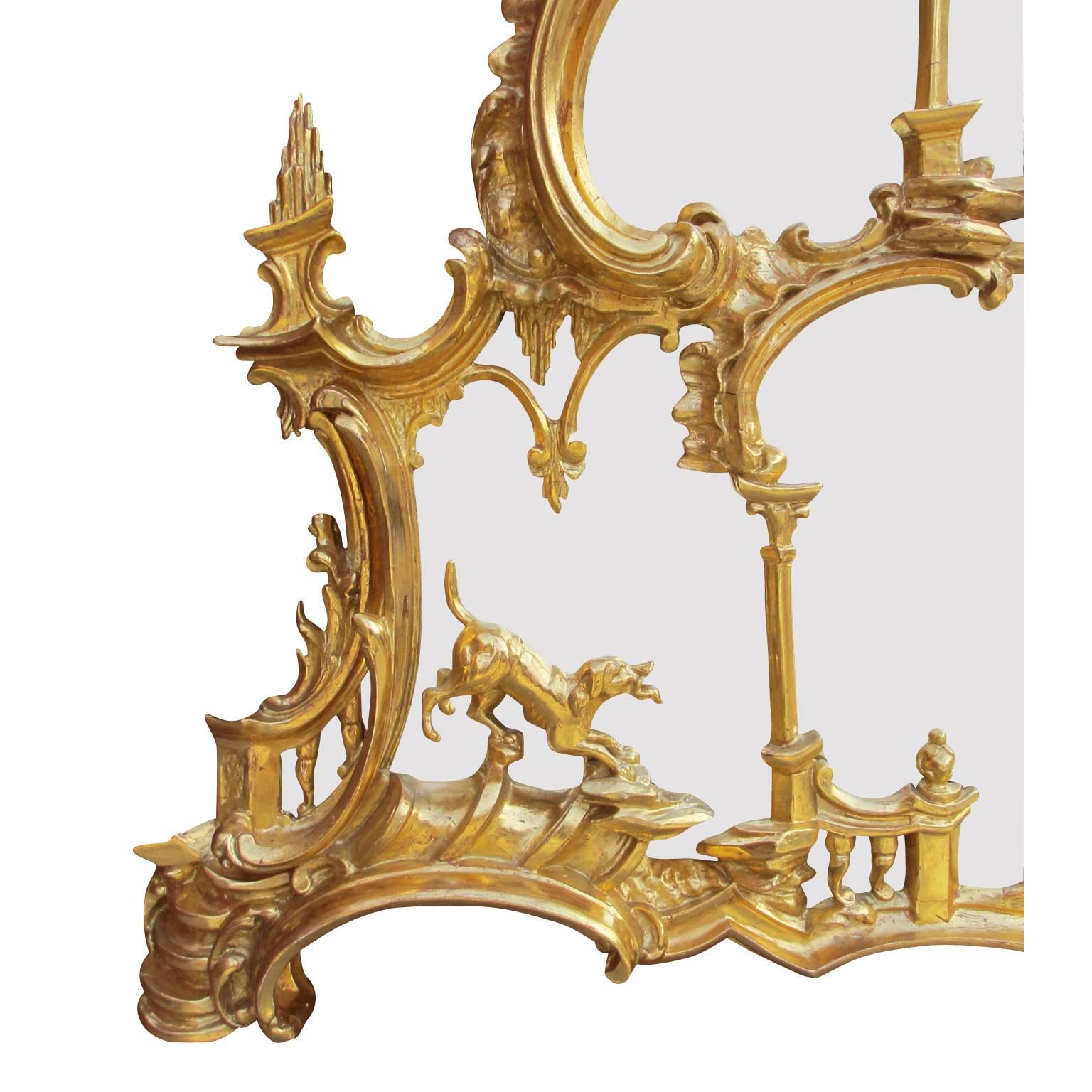 English Chinese Chippendale Style Giltwood Wall Mirror manner of Thomas Johnson For Sale 3