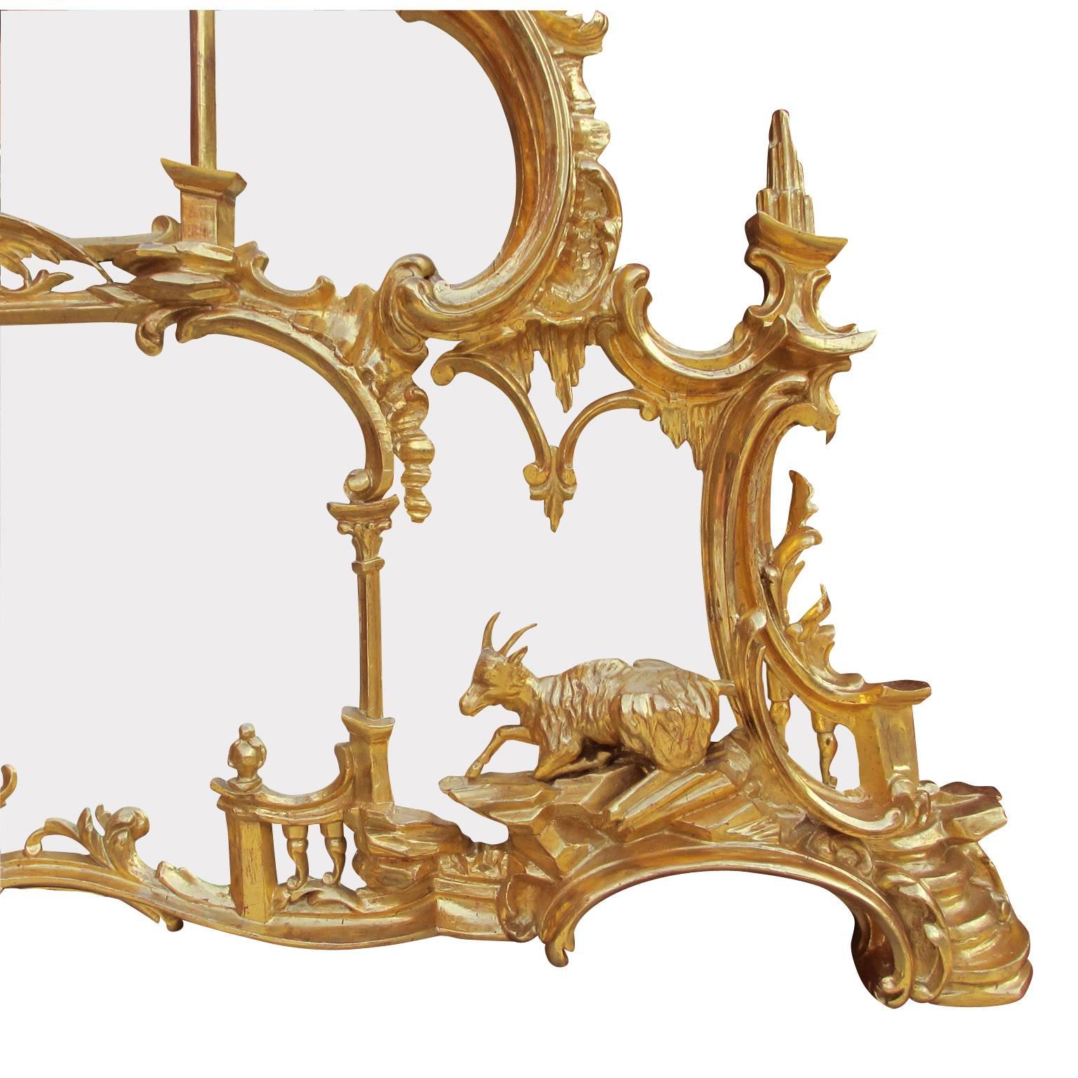 English Chinese Chippendale Style Giltwood Wall Mirror manner of Thomas Johnson For Sale 4
