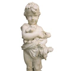 Jeanne Itasse Marble Sculpture of a Girl with Toys "Christmas Shoe"