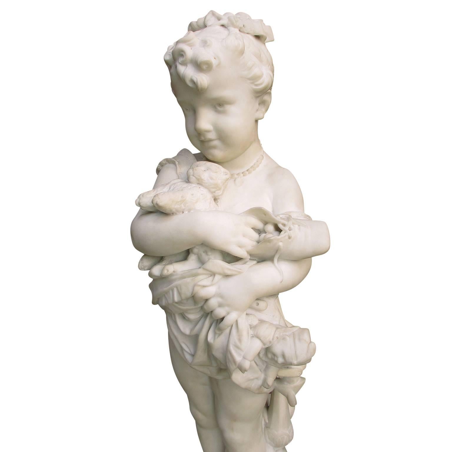 Rococo Jeanne Itasse Marble Sculpture of a Girl with Toys 
