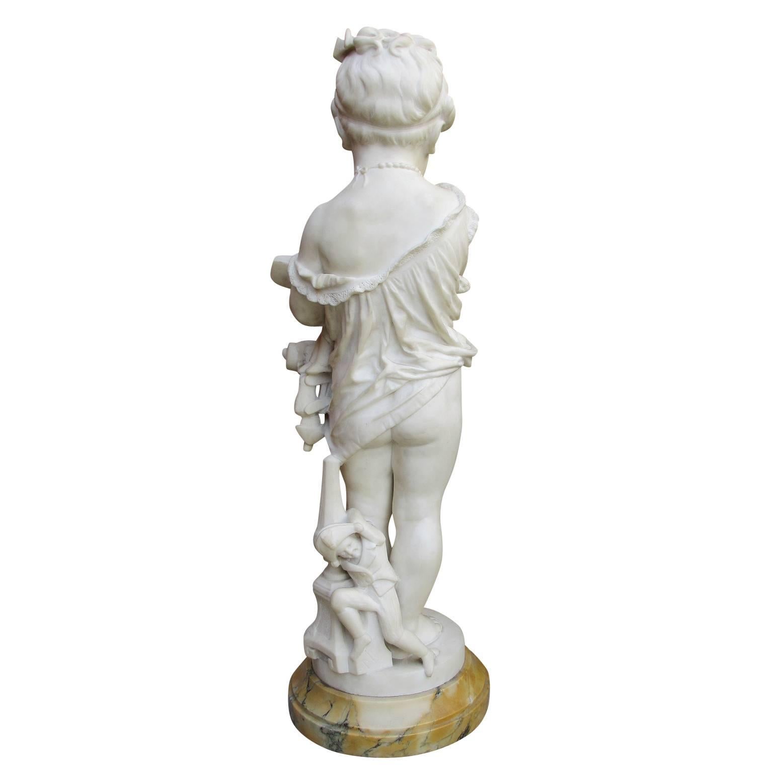 Carved Jeanne Itasse Marble Sculpture of a Girl with Toys 