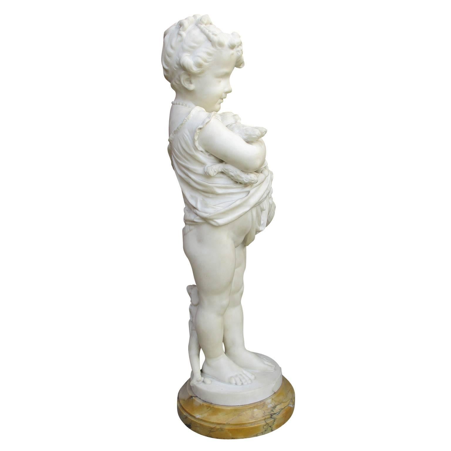 Early 20th Century Jeanne Itasse Marble Sculpture of a Girl with Toys 