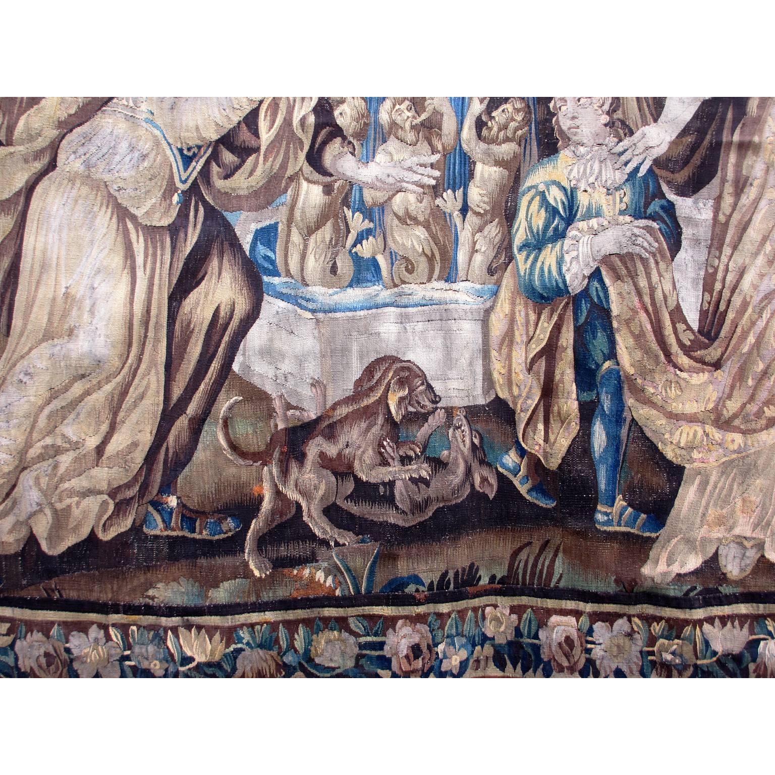 Hand-Woven Large Flemish 17th-18th Century Baroque Figural Tapestry 