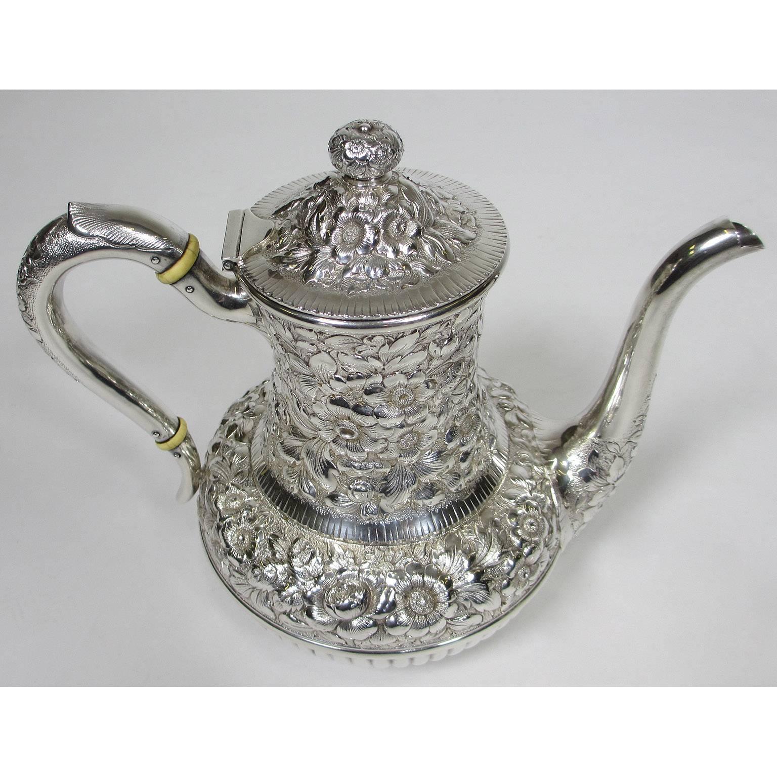 American Geo C. Shreve & Co. a Finely Chased Six Piece Sterling Silver Tea and Coffee Set For Sale