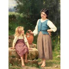 Francois-Alfred Delobbe Oil on Canvas "The Little Neighbour", French, 1835-1920
