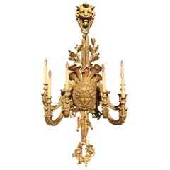 Palatial Pair of French 19th Century Louis XV Style Giltwood Carved Wall Lights