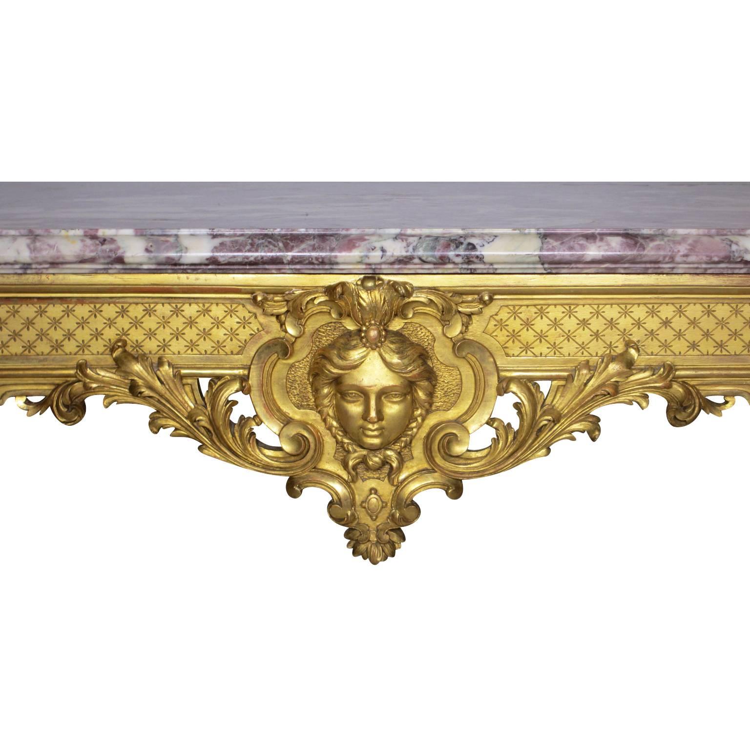 Fine French 19th Century Louis XV Style Giltwood Carved Figural Center Table For Sale 1