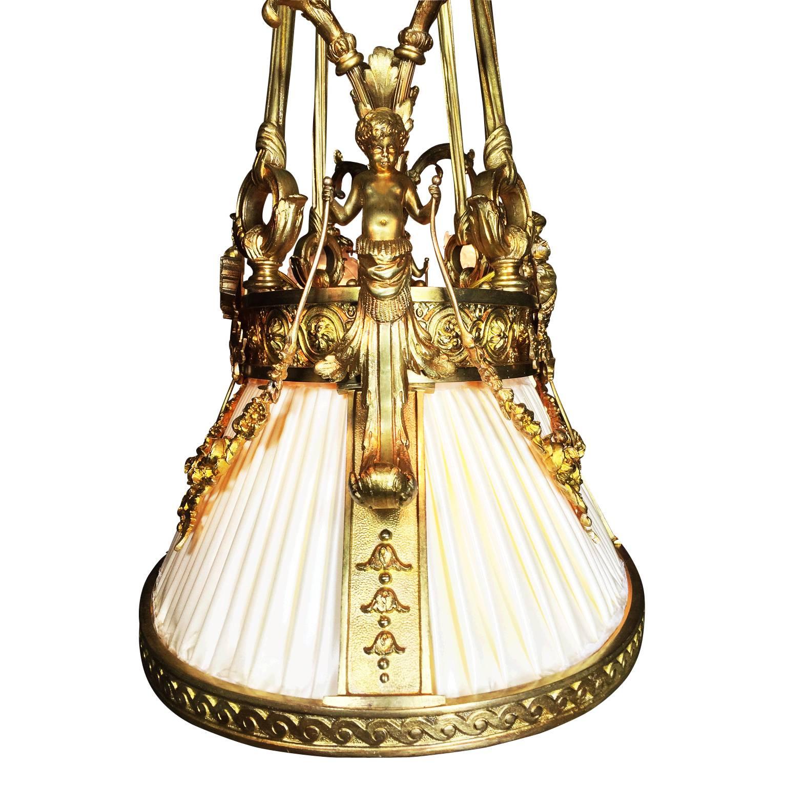 Early 20th Century French 19th-20th Century Belle Epoque Gilt-Bronze Figural Nine-Light Chandelier