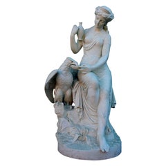 Used Italian 19th Century Life Size Marble Group "Hebe and Eagle" by Aristide Fontana