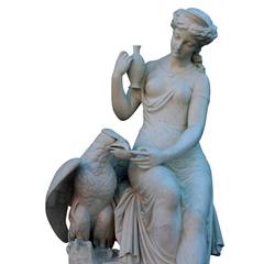 Italian 19th Century Life Size Marble Group "Hebe and Eagle" by Aristide Fontana