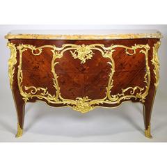 Fine Pair of 19th Century Louis XV Style Gilt Bronze-Mounted Commodes