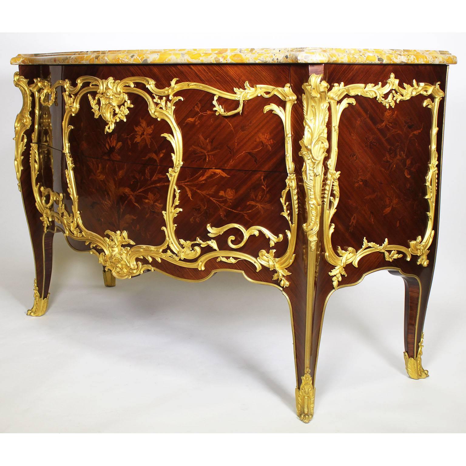 Carved Fine Pair of 19th Century Louis XV Style Gilt Bronze-Mounted Commodes For Sale