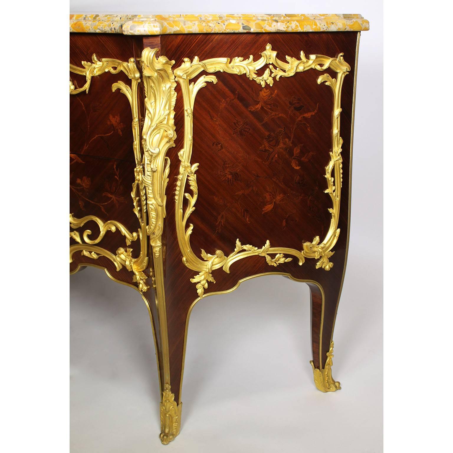 Fine Pair of 19th Century Louis XV Style Gilt Bronze-Mounted Commodes For Sale 1