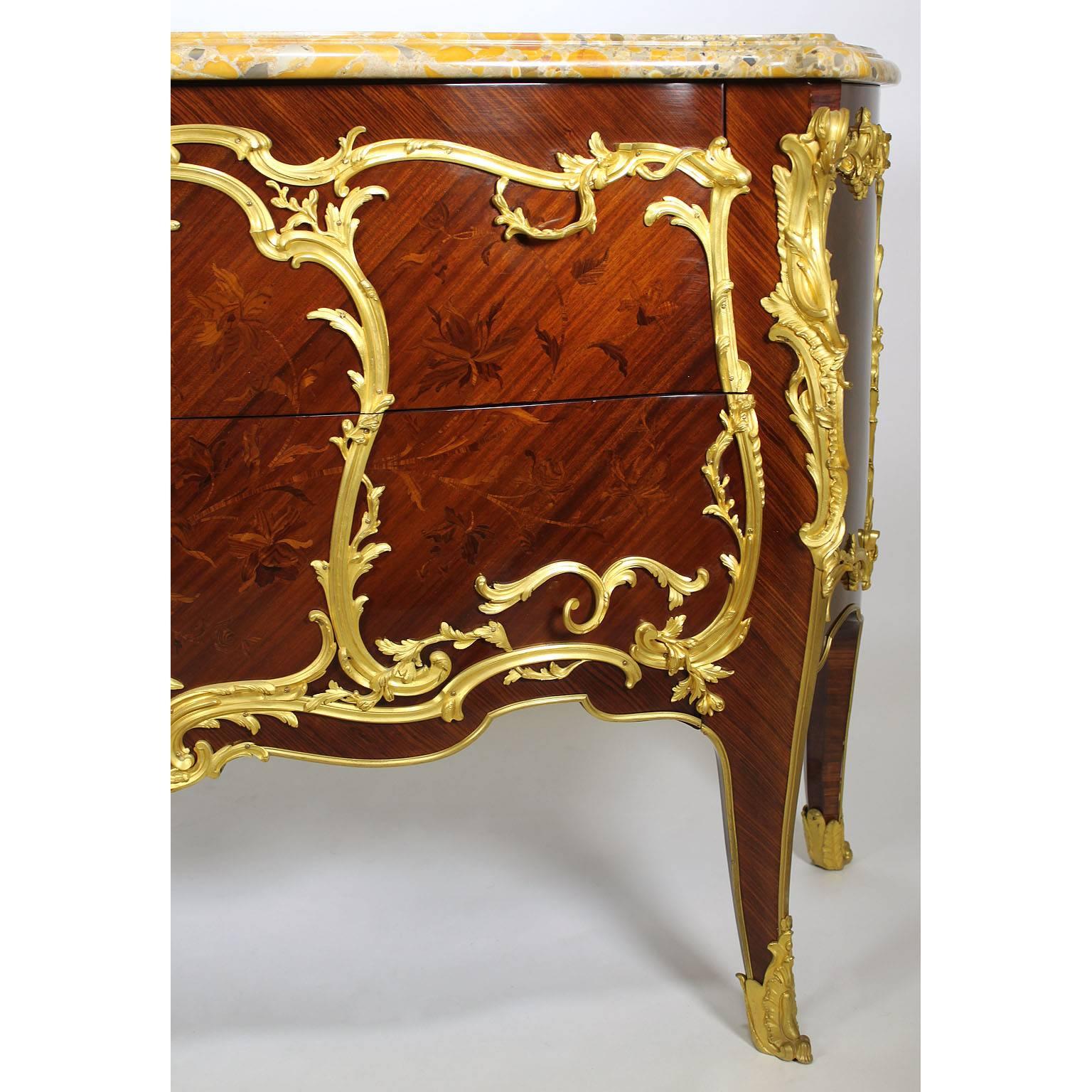 Marble Fine Pair of 19th Century Louis XV Style Gilt Bronze-Mounted Commodes For Sale