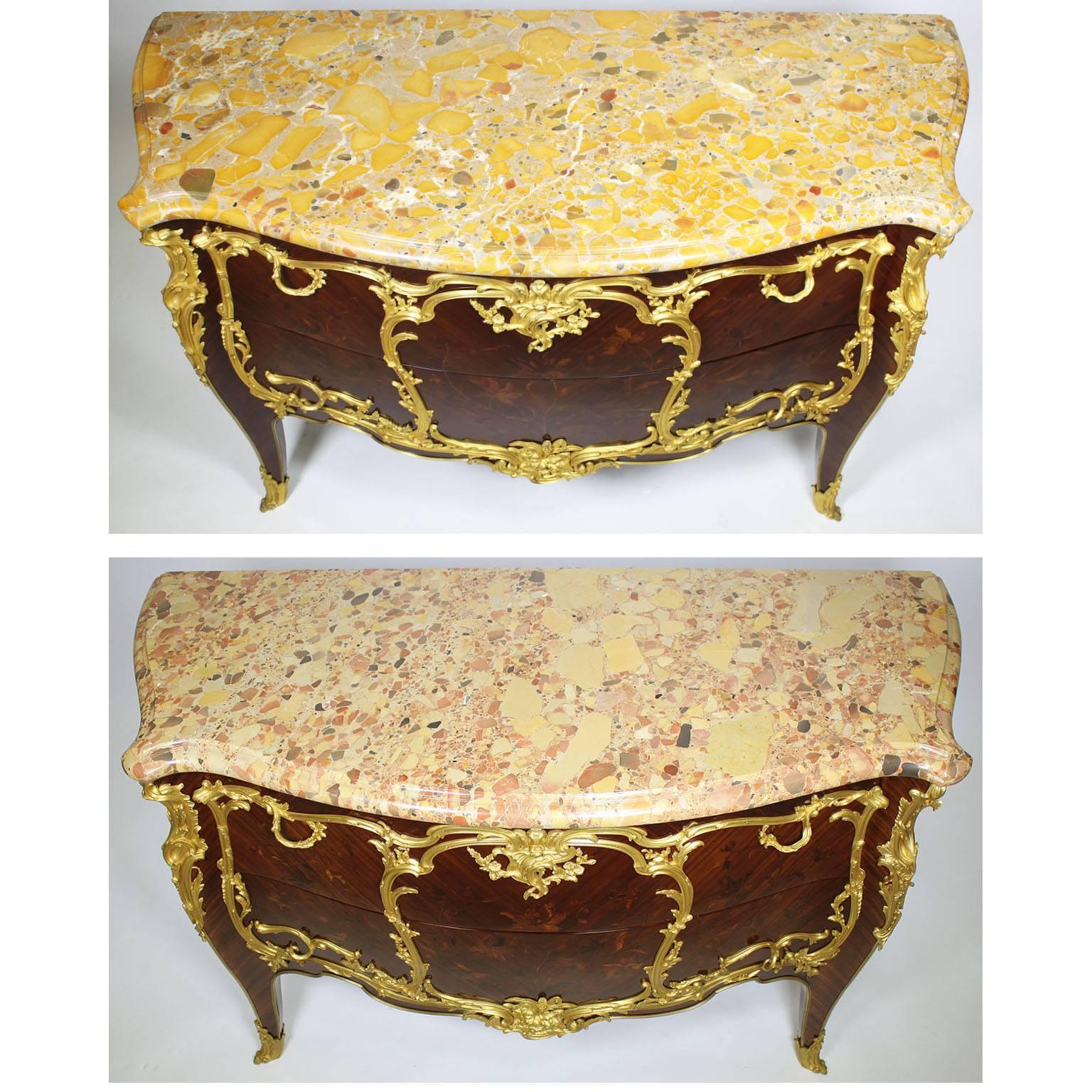 Fine Pair of 19th Century Louis XV Style Gilt Bronze-Mounted Commodes For Sale 3