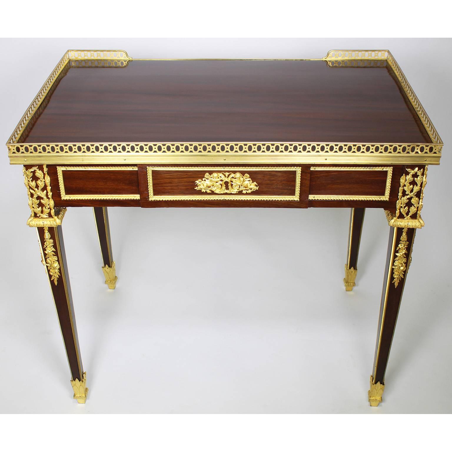 French 19th-20th Century Louis XVI Style Mahogany and Gilt-Bronze Mounted Table 1