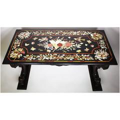 Large Italian Baroque Carved Walnut Pedestal Table Base with a "Pietra Dura" Top