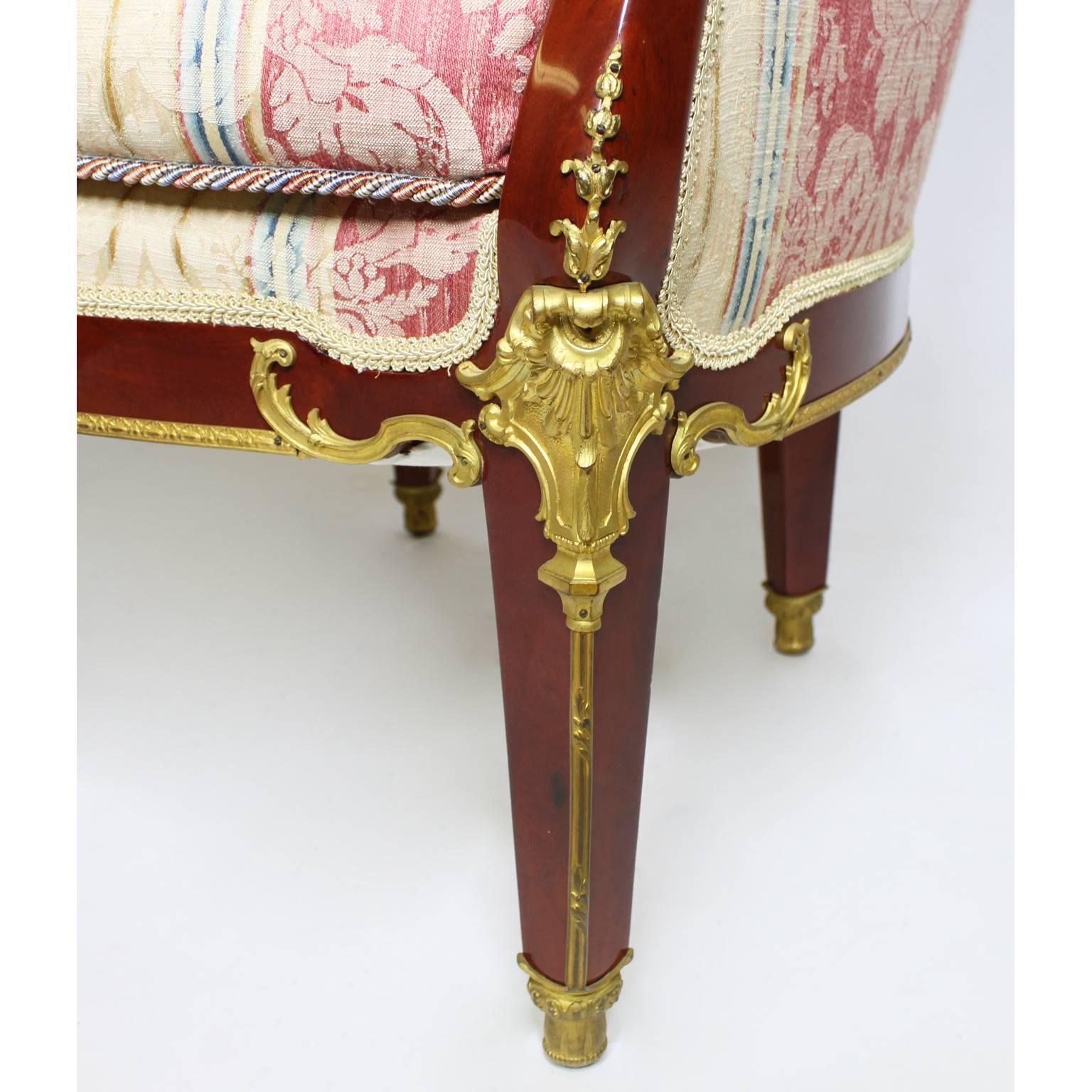 Fabric Pair of French Louis XVI Style Belle Époque Bergère Attributed to Jansen For Sale