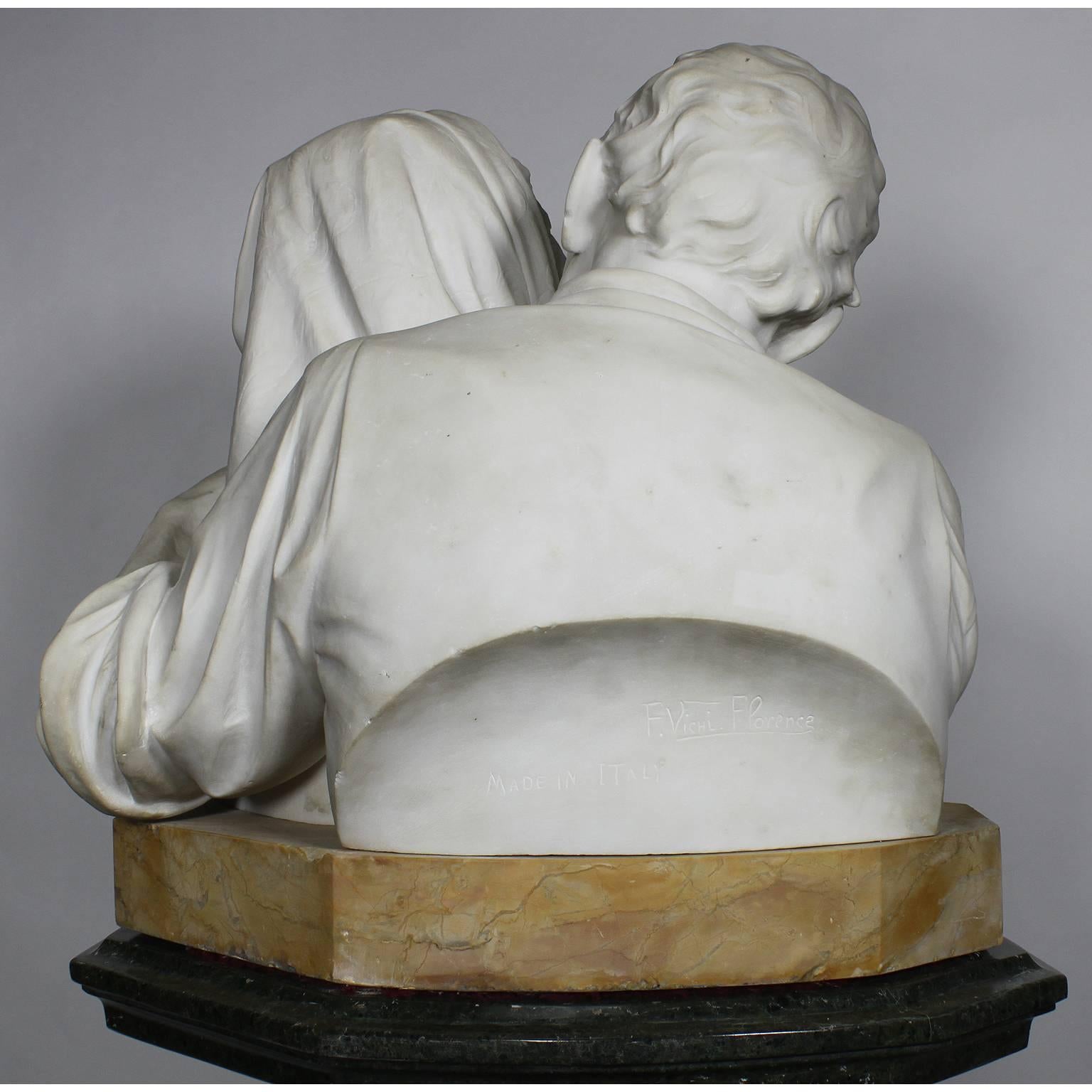 Italian 19th-20th Century Carrara Marble Bust Group of a Romantic Elderly Couple 5