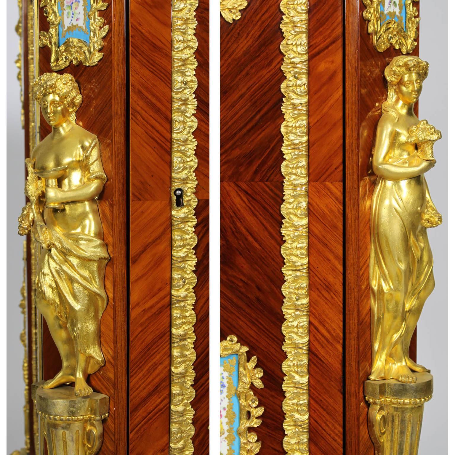 Pair of French Napoleon III Figural Ormolu and Porcelain Mounted Side-Cabinets For Sale 2