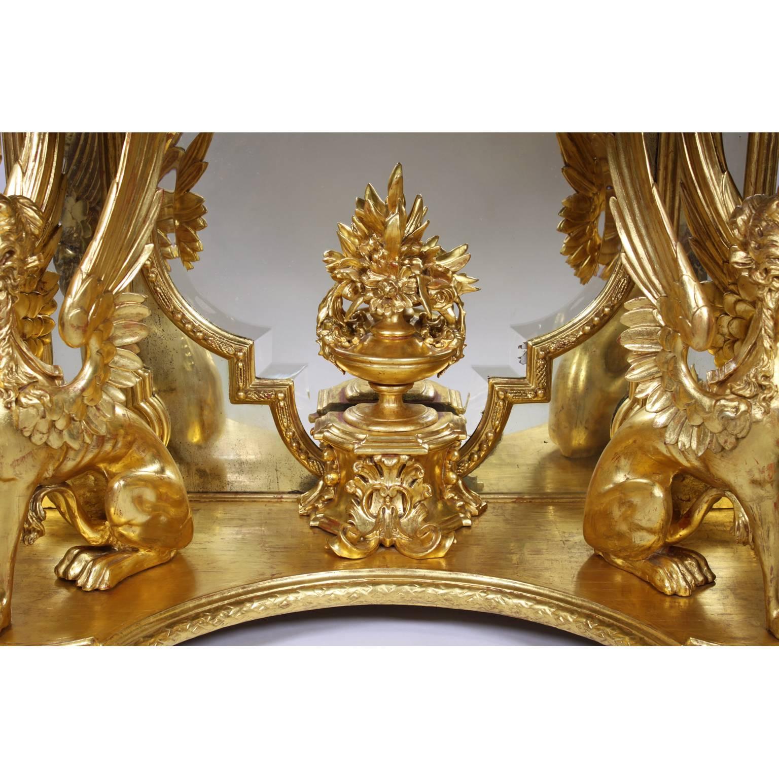French Empire Revival 19th Century Giltwood Carved Figural Console and Mirror For Sale 5