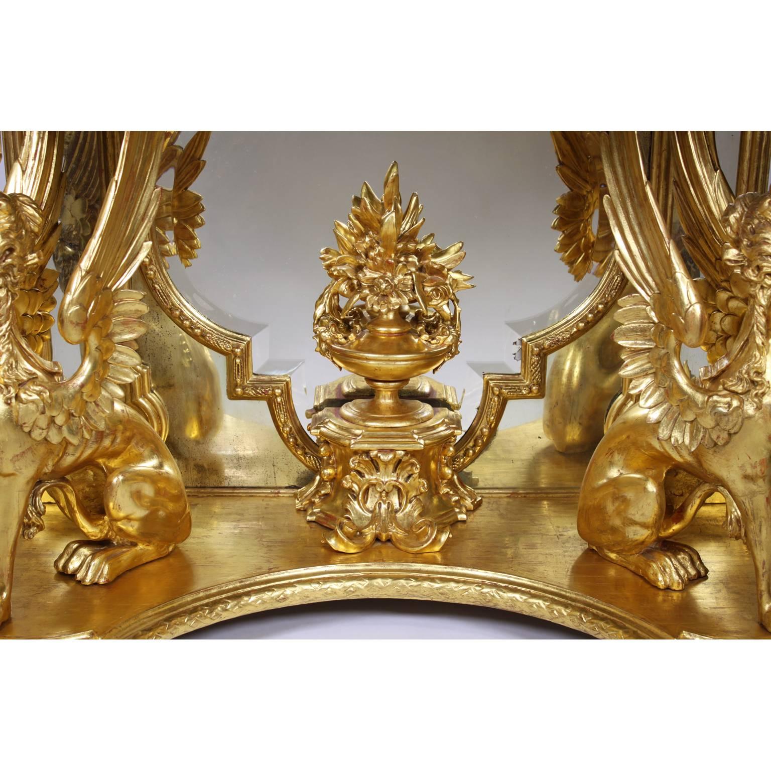 Console e specchio in legno dorato intagliato del XIX secolo in stile Impero francese in vendita 3