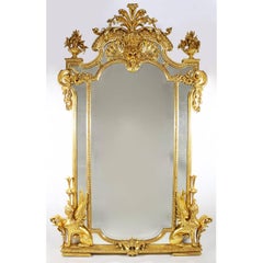 French Empire Revival 19th Century Giltwood Carved Figural Console and Mirror