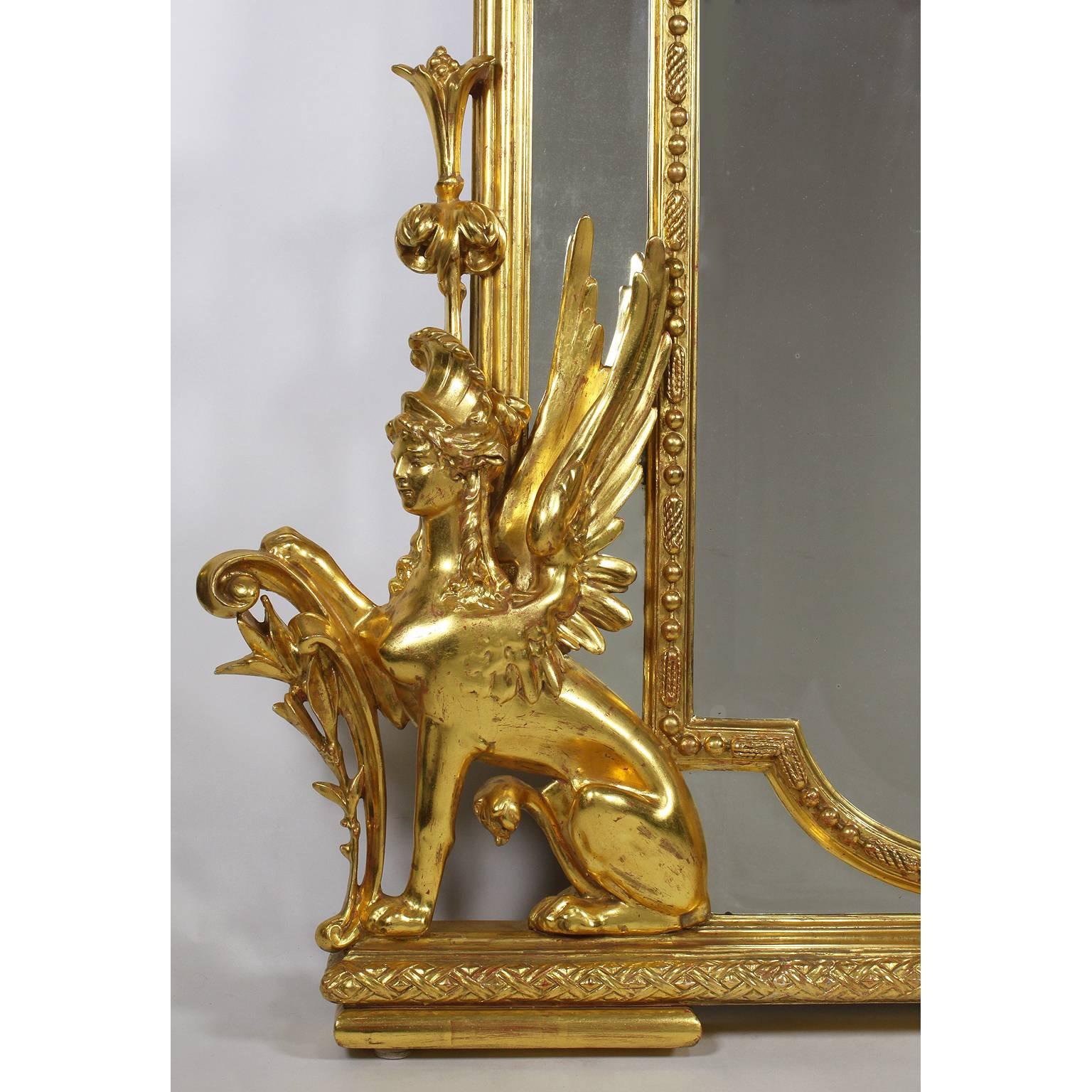 Marble French Empire Revival 19th Century Giltwood Carved Figural Console and Mirror For Sale