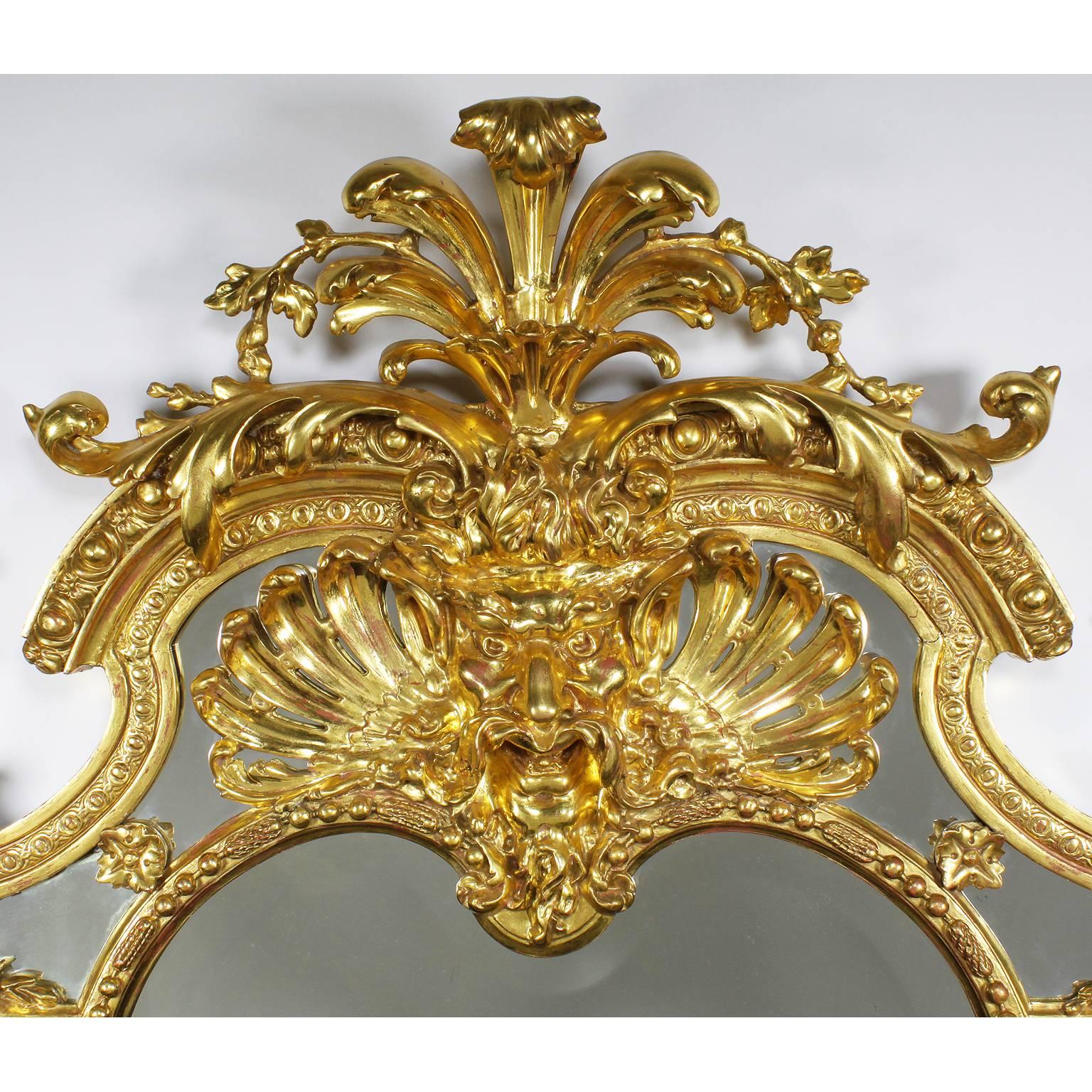 Beveled French Empire Revival 19th Century Giltwood Carved Figural Console and Mirror For Sale